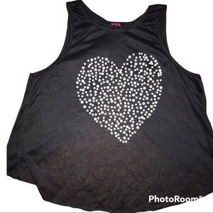 Faux Pearl Embellished Heart Detail Black Tank Top Cross Over Back Panels